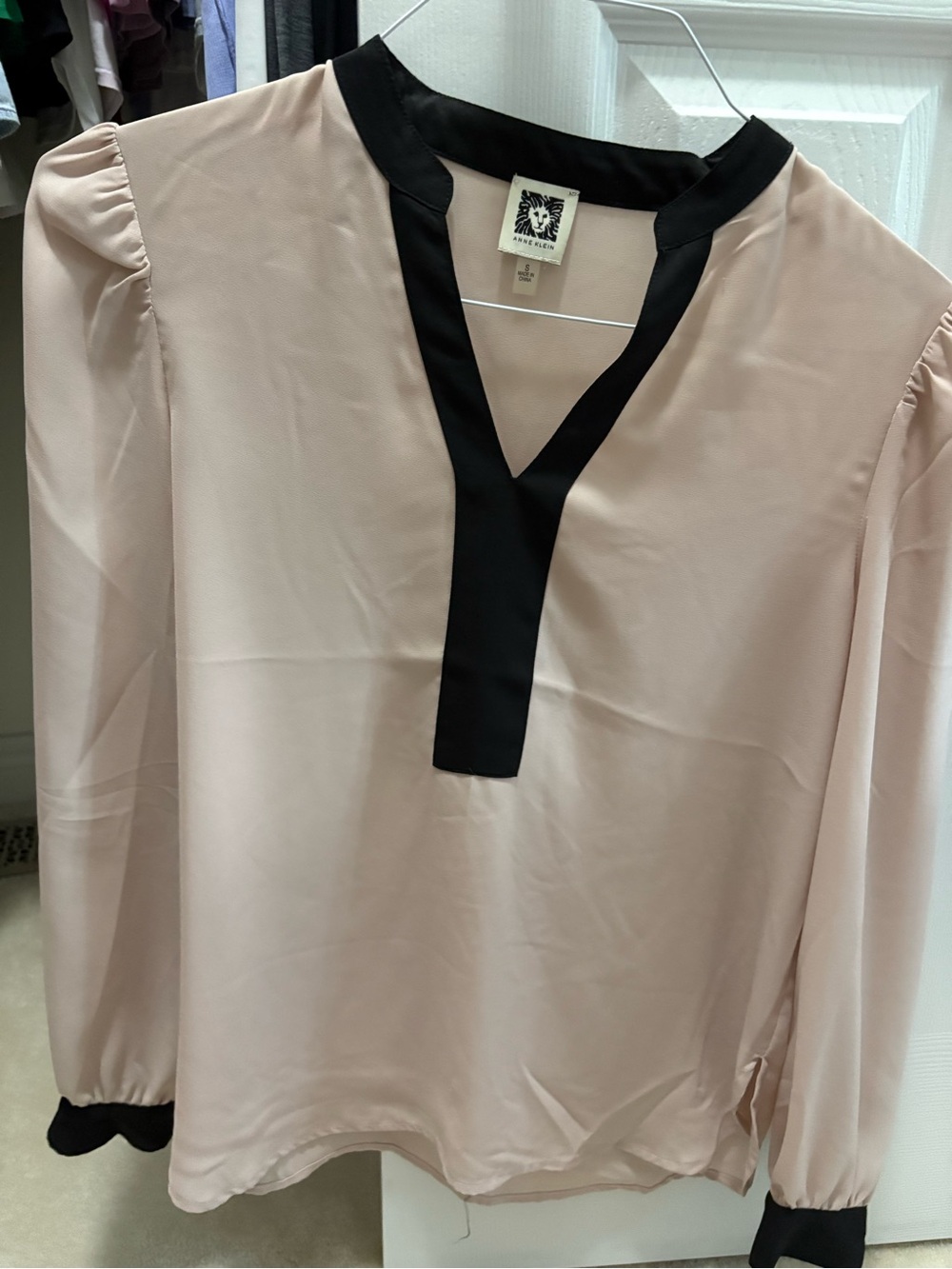 Anne Klein Blush Pink Blouse with Black Trim